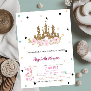 Gouden Glitter Kasteel, Sterren, Prinses Baby Borr Kaart