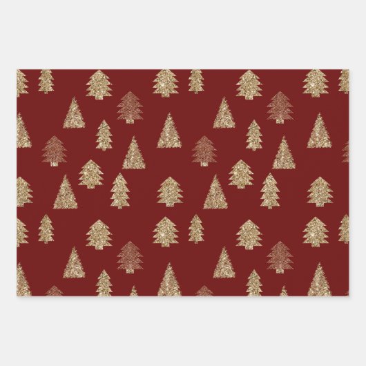 Gouden Glitter Kerst Bomen Wrapping Papier Bladen Inpakpapier Vel (Voorkant 3)