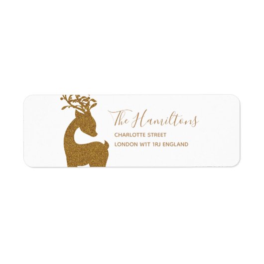 Gouden Glitter Kerst Reindeer Etiket (Voorkant)