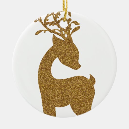 Gouden Glitter Kerst Reindeer Keramisch Ornament (Voorkant)