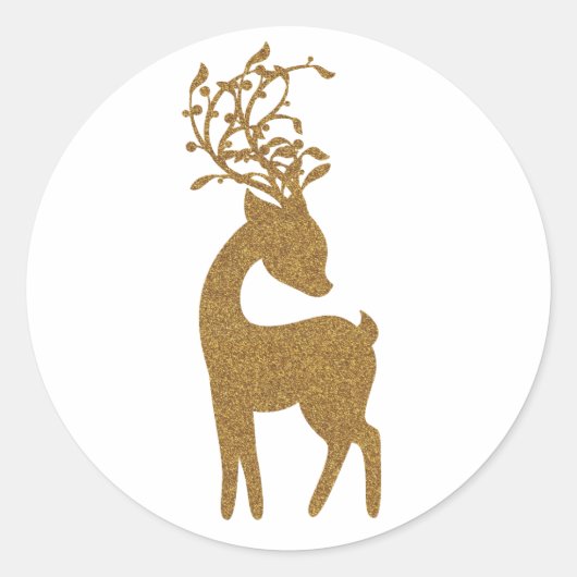 Gouden Glitter Kerst Reindeer Ronde Sticker (Voorkant)