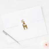 Gouden Glitter Kerst Reindeer Ronde Sticker (Envelop)