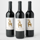 Gouden Glitter Kerst Reindeer Wijn Etiket (Flessen)