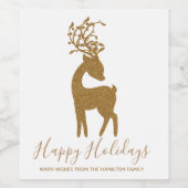 Gouden Glitter Kerst Reindeer Wijn Etiket (Enkel label)