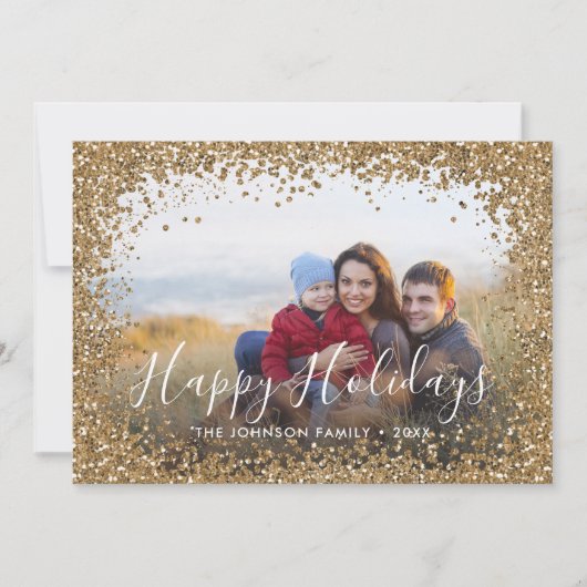 Gouden Glitter Kerst Schrift Foto Frame Feestdagenkaart (Voorkant)