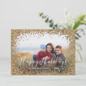 Gouden Glitter Kerst Schrift Foto Frame Feestdagenkaart (Staand voorkant)