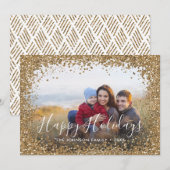 Gouden Glitter Kerst Script Foto Frame Feestdagenkaart (Voorkant / Achterkant)