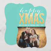 Gouden Glitter Kerst Typografie Foto Platte Kaart (Voorkant / Achterkant)