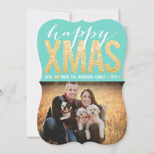 Gouden Glitter Kerst Typografie Foto Platte Kaart (Voorkant)