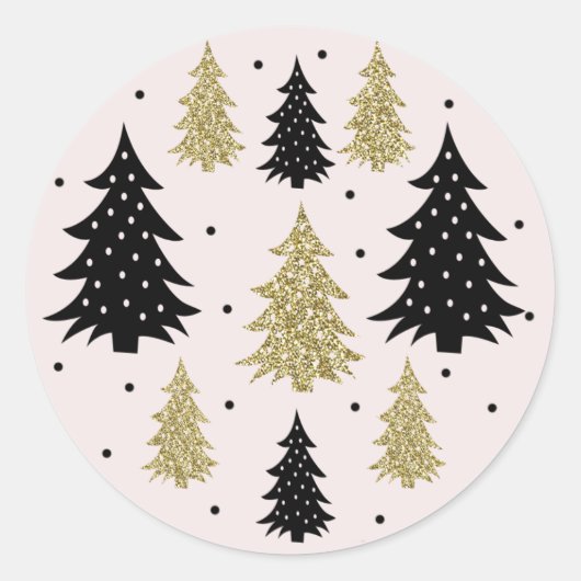 Gouden Glitter Kerstbomen Blush Vakantie Thema Ronde Sticker (Voorkant)