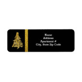 Gouden Glitter Kerstboom op Zwarte Retour Etiket (Voorkant)