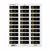 Gouden Glitter Kerstboom op Zwarte Retour Etiket (Full Sheet)