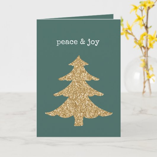 Gouden Glitter Kerstboom Pine Green Peace Kaart (Gele Bloem)