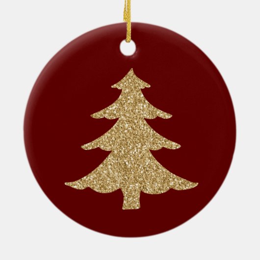 Gouden Glitter Kerstboom Rode Vrede Keramisch Ornament (Achterkant)