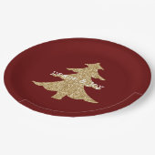Gouden Glitter Kerstboom Rode Vrede Papieren Bordje (Gekanteld)