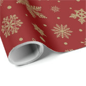 Gouden Glitter Kerstmis Sneeuwvlokken Feestelijk Cadeaupapier (Rol Hoek)