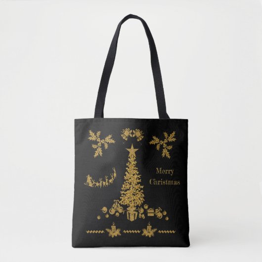 Gouden Glitter Kerstmis, Vrolijk Kerstfeest Tote Bag (Voorkant)