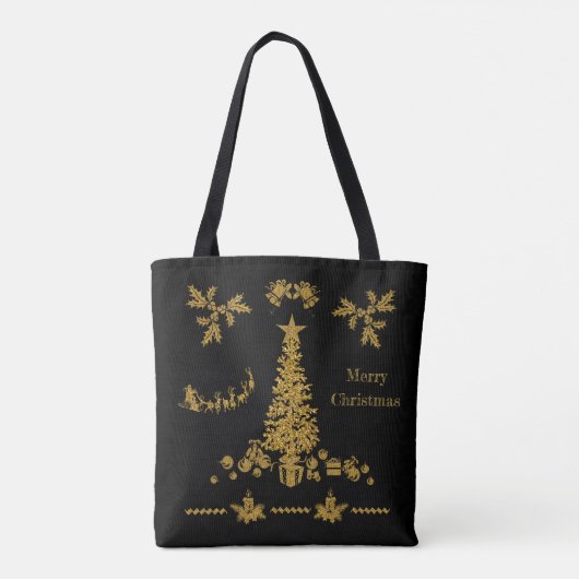 Gouden Glitter Kerstmis, Vrolijk Kerstfeest Tote Bag (Achterkant)