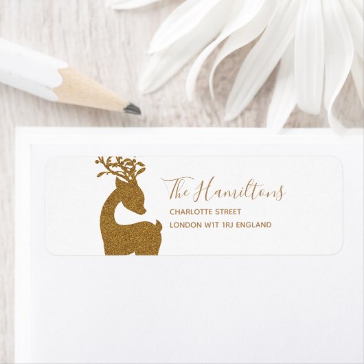 Gouden Glitter Kerstvakantie Rendieren Etiket (Insitu)