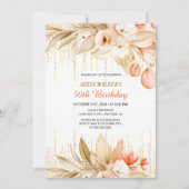 Gouden Glitter Ketting Geel Oranje Bloemige Verjaa Kaart (Voorkant)