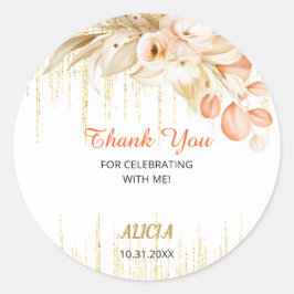 Gouden Glitter Ketting Geel Sinaasappel Bloem Verj Ronde Sticker