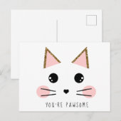 Gouden Glitter Kitty Kat Briefkaart (Voorkant / Achterkant)