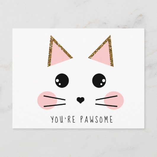 Gouden Glitter Kitty Kat Briefkaart (Voorkant)