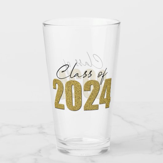 Gouden Glitter Klasse van 2024 Glas (Achterkant)