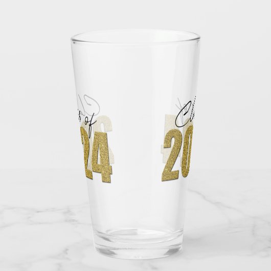 Gouden Glitter Klasse van 2024 Glas (Rechts)