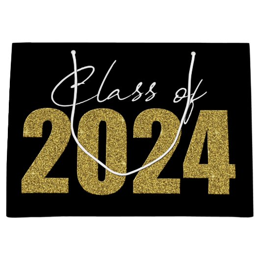 Gouden Glitter Klasse van 2024 Groot Cadeauzakje (Voorkant)