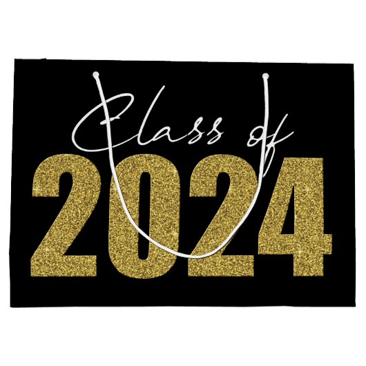 Gouden Glitter Klasse van 2024 Groot Cadeauzakje (Achterkant)