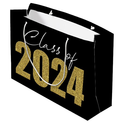 Gouden Glitter Klasse van 2024 Groot Cadeauzakje (Achterkant Gekanteld)