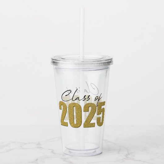 Gouden Glitter Klasse van 2025 Acryl Drinkbeker (Voorkant)