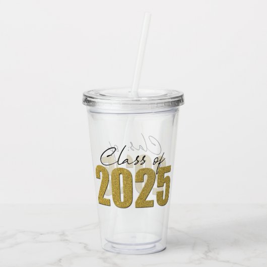 Gouden Glitter Klasse van 2025 Acryl Drinkbeker (Achterkant)