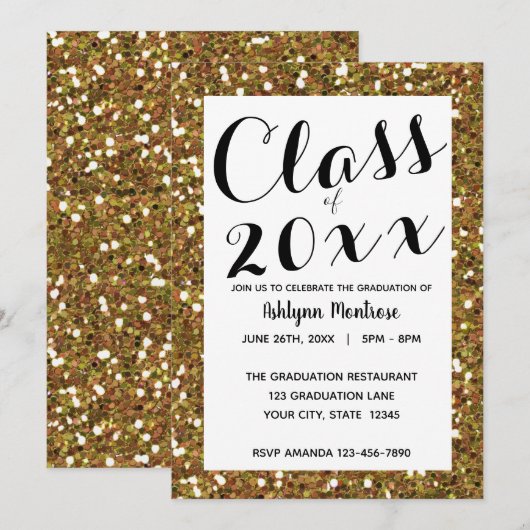 Gouden Glitter Klasse van 2025 Afstuderen Kaart (Voorkant / Achterkant)