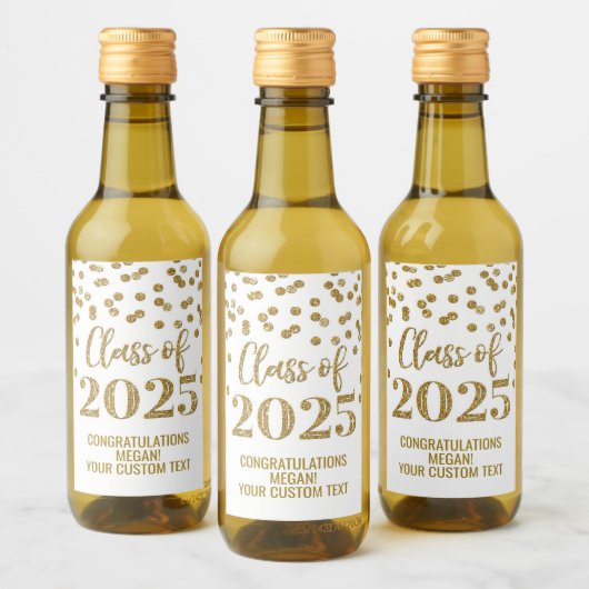 Gouden Glitter Klasse van 2025 Afstuderen Wijn Etiket (Flessen)