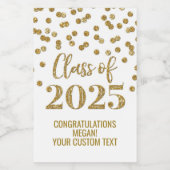 Gouden Glitter Klasse van 2025 Afstuderen Wijn Etiket (Enkel label)