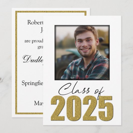 Gouden Glitter Klasse van 2025 Foto Aankondiging (Voorkant / Achterkant)