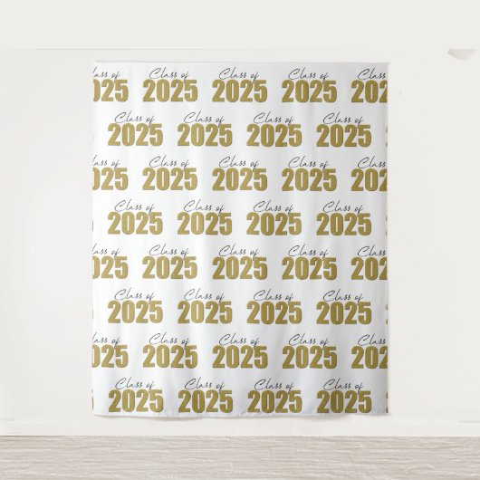 Gouden Glitter Klasse van 2025 Foto Achtergrond Wandkleed (Voorkant)