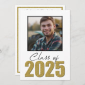 Gouden Glitter Klasse van 2025 Foto Open Huis Kaart (Voorkant / Achterkant)
