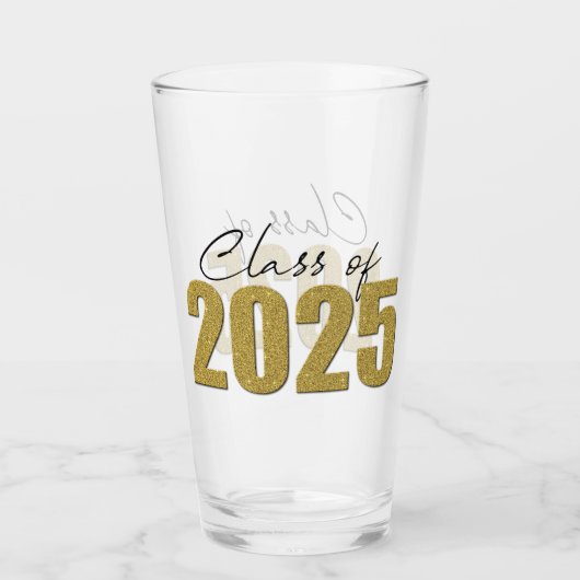 Gouden Glitter Klasse van 2025 Glas (Voorkant)