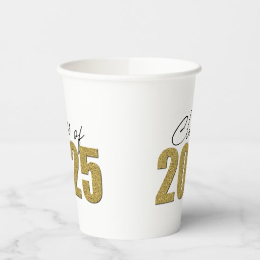 Gouden Glitter Klasse van 2025 Papieren Bekers (Links)