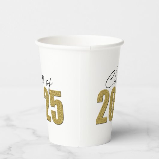 Gouden Glitter Klasse van 2025 Papieren Bekers (Rechts)
