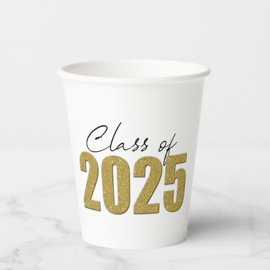 Gouden Glitter Klasse van 2025 Papieren Bekers (Voorkant)
