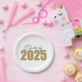 Gouden Glitter Klasse van 2025 Papieren Bordje (Feest)
