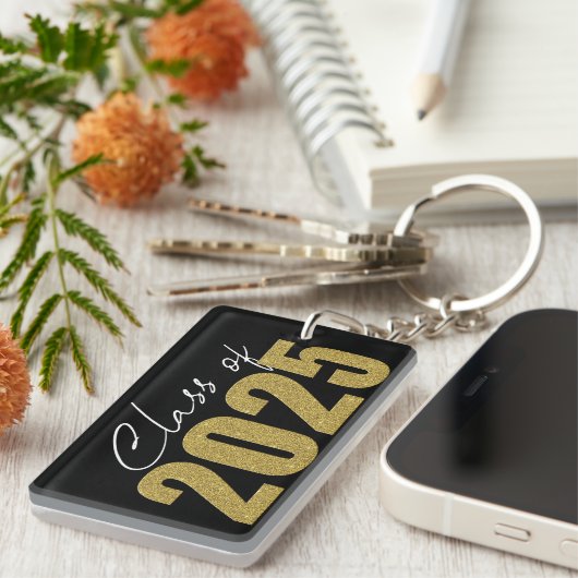 Gouden Glitter Klasse van 2025 Sleutelhanger (Voorkant Rechts)