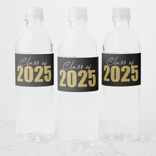 Gouden Glitter Klasse van 2025 Waterfles Etiket (Flessen)