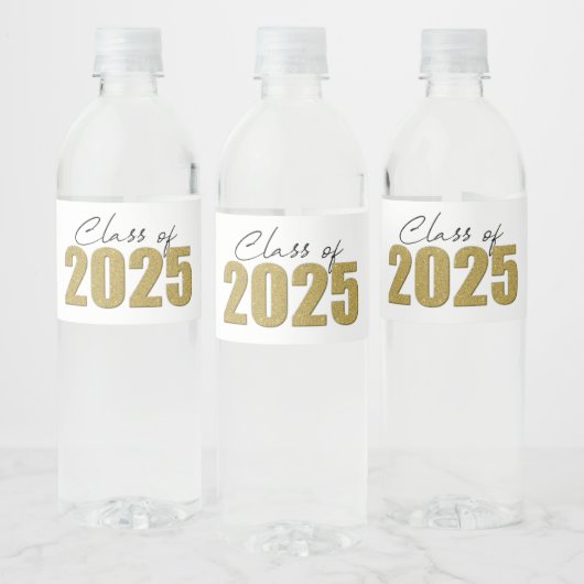 Gouden Glitter Klasse van 2025 Waterfles Etiket (Flessen)