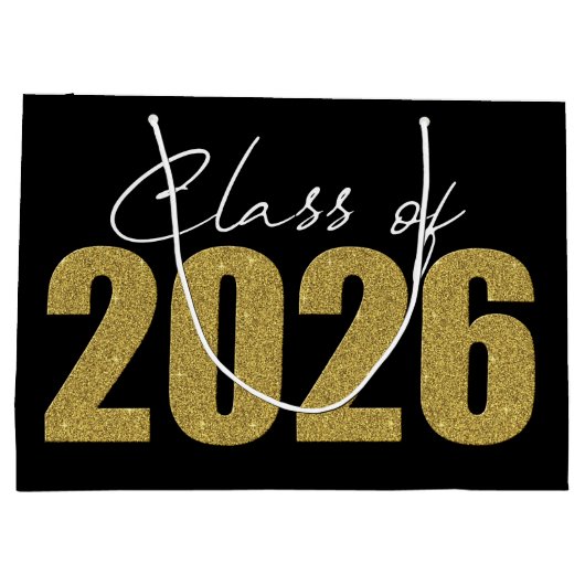 Gouden Glitter Klasse van 2026 Groot Cadeauzakje (Achterkant)