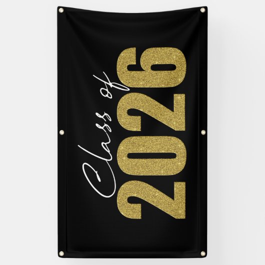 Gouden Glitter Klasse van 2026 Spandoek (Verticaal)